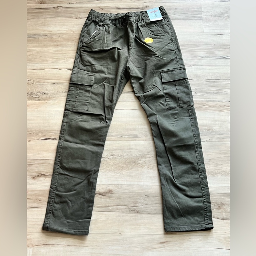 Cat & Jack Boys' Jogger Pants Size 18 Stretch Drawstring Reinforced Knee Olive G